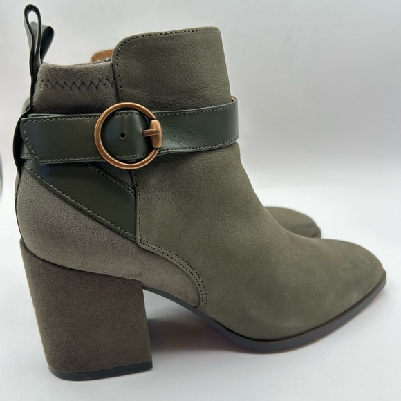 New Vionic Tenley Olive Green Suede Leather Heeled Ankle Booties Square Toe 7 - Picture 2 of 12